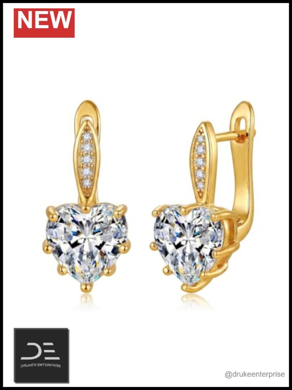 14K Gold Heart Dangle Earrings Women CZ Lever Back